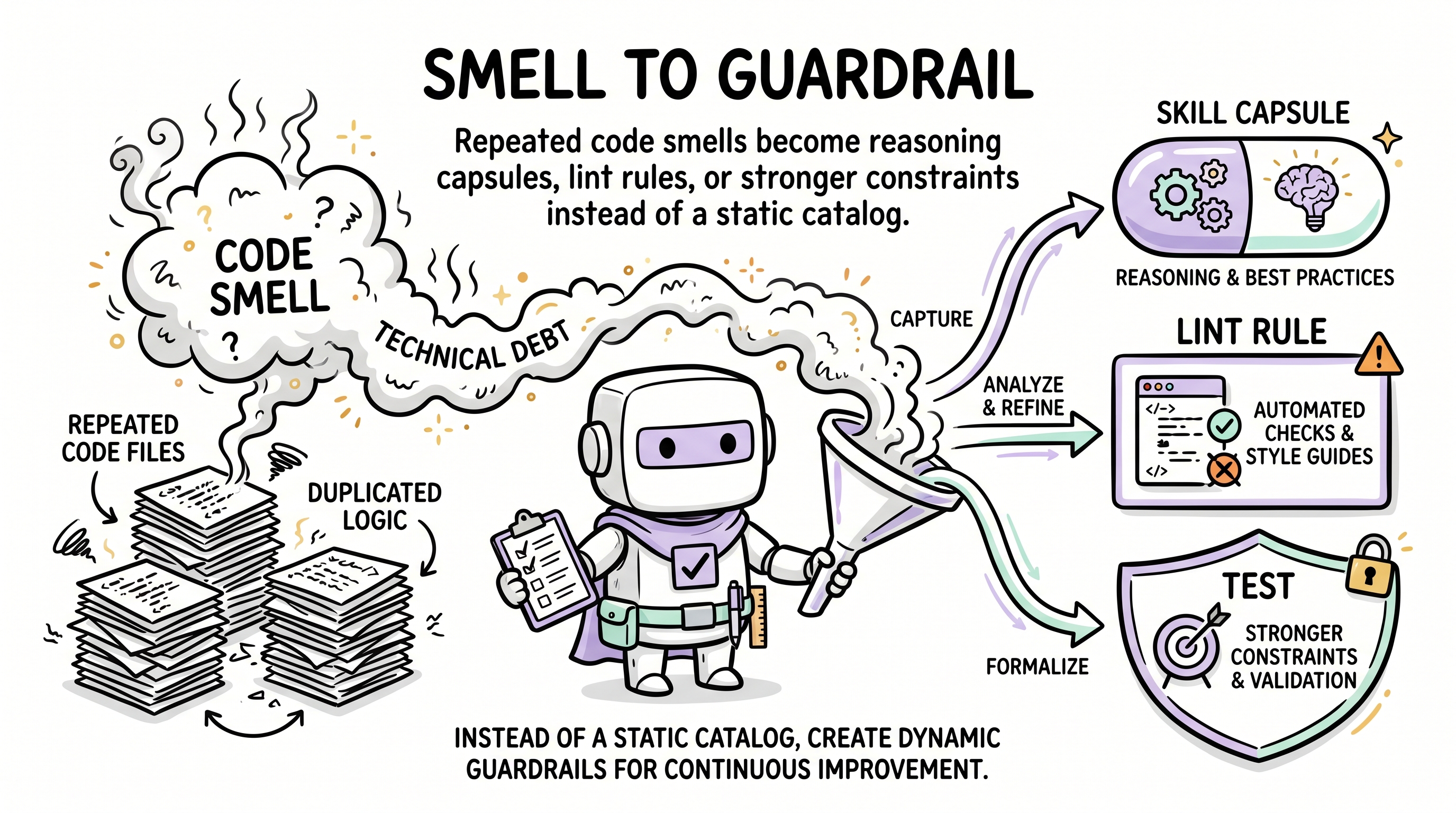 Comic explainer: from code smell to stronger guardrail