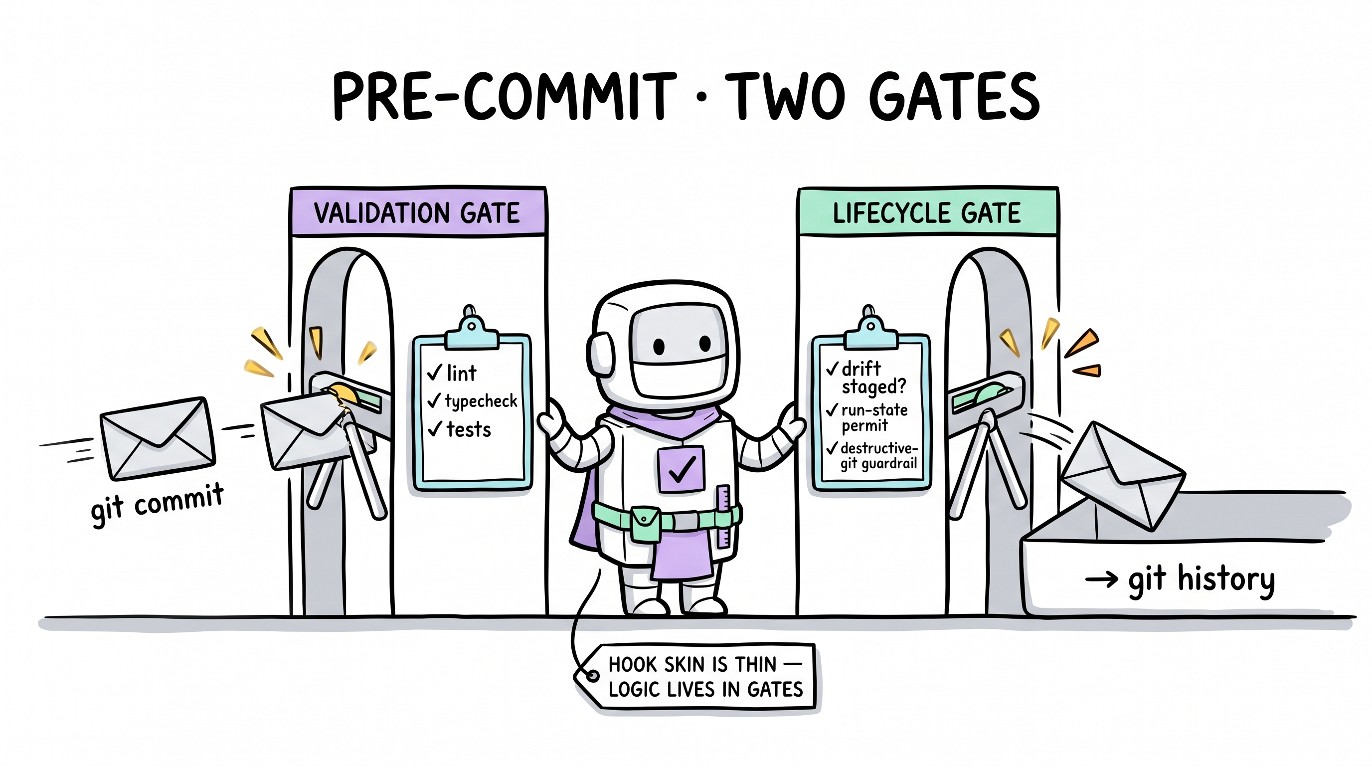Comic explainer: pre-commit gates